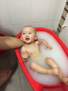 Enjoying her first Milk Bath
